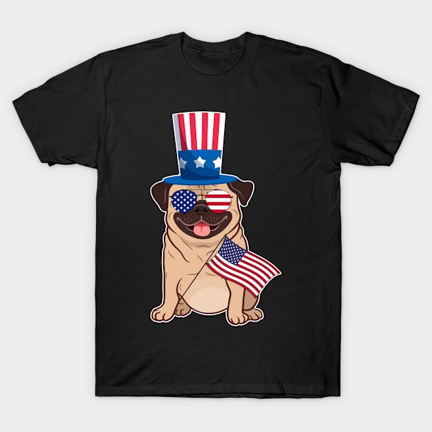 Pugs Uncle Sam Hat Sunglasses Usa Flag 4th Of July T-Shirt by AxelRoldns